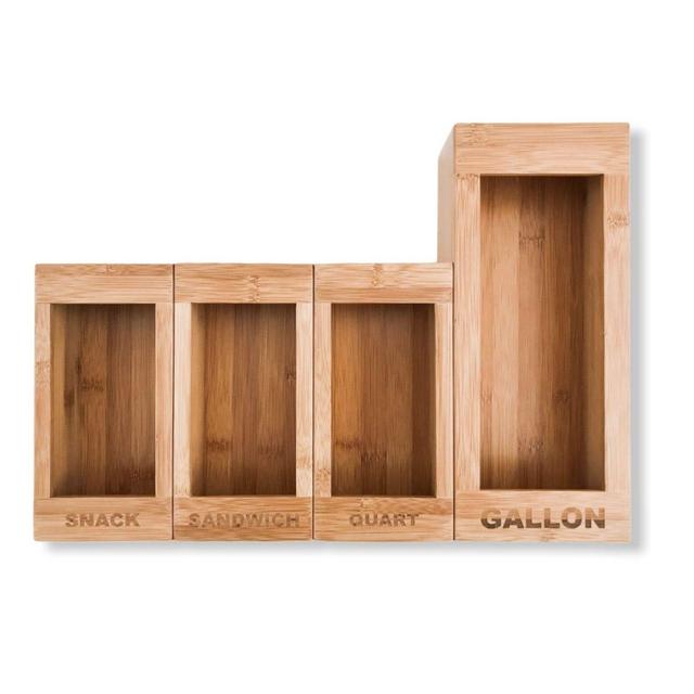 PurpleWares Food Storage Bag Holders – Premium Moso Bamboo Kitchen Drawer Organizer Compatible with Ziploc, Solimo, Glad, Hefty for Gallon, Quart, Sandwich Snack Variety Size Bags (4 Piece Set)