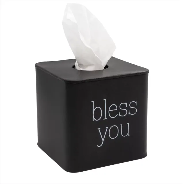 AuldHome Design Black Square Tissue Box Cover; Modern Farmhouse Enamelware Tissue Holder