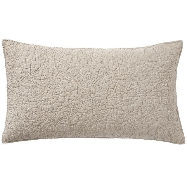 Belgian Flax Linen Floral Stitch Quilted Sham, Warm Gray, King, Set of 2
