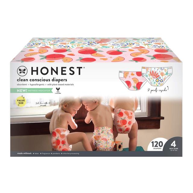 The Honest Company Clean Conscious Diapers, Just Peachy + Flower Power, Size 4, 120 Count Super Club Box