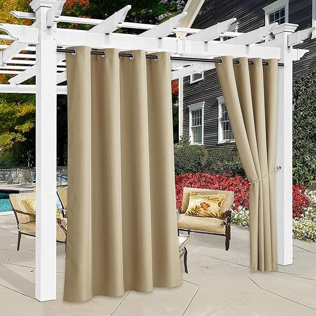 RYB HOME 2 Panels Outdoor Curtains Room Darkening Thermal Insulated Window Treatment Waterproof Privacy Protection for Patio Pergola Porch, Taupe, W55 x L95 inches