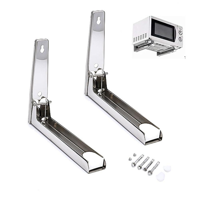 Universal Stainless Steel Microwave Mount Bracket Microwave Shelf Wall Mount, Foldable Stretch Design, Mounting Kit Included, Easy Install Holder for Kitchen Storage Organization