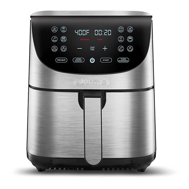 Gourmia Air Fryer Oven Digital Display 7 Quart Large AirFryer Cooker 12 Touch Cooking Presets, XL Air Fryer Basket 1700w Power Multifunction GAF778 Black and stainless steel air fryer FryForce 360°