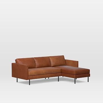 Axel Chaise Sectional, Left Arm Sofa, Right Arm Chaise, Leather, Saddle, Metal