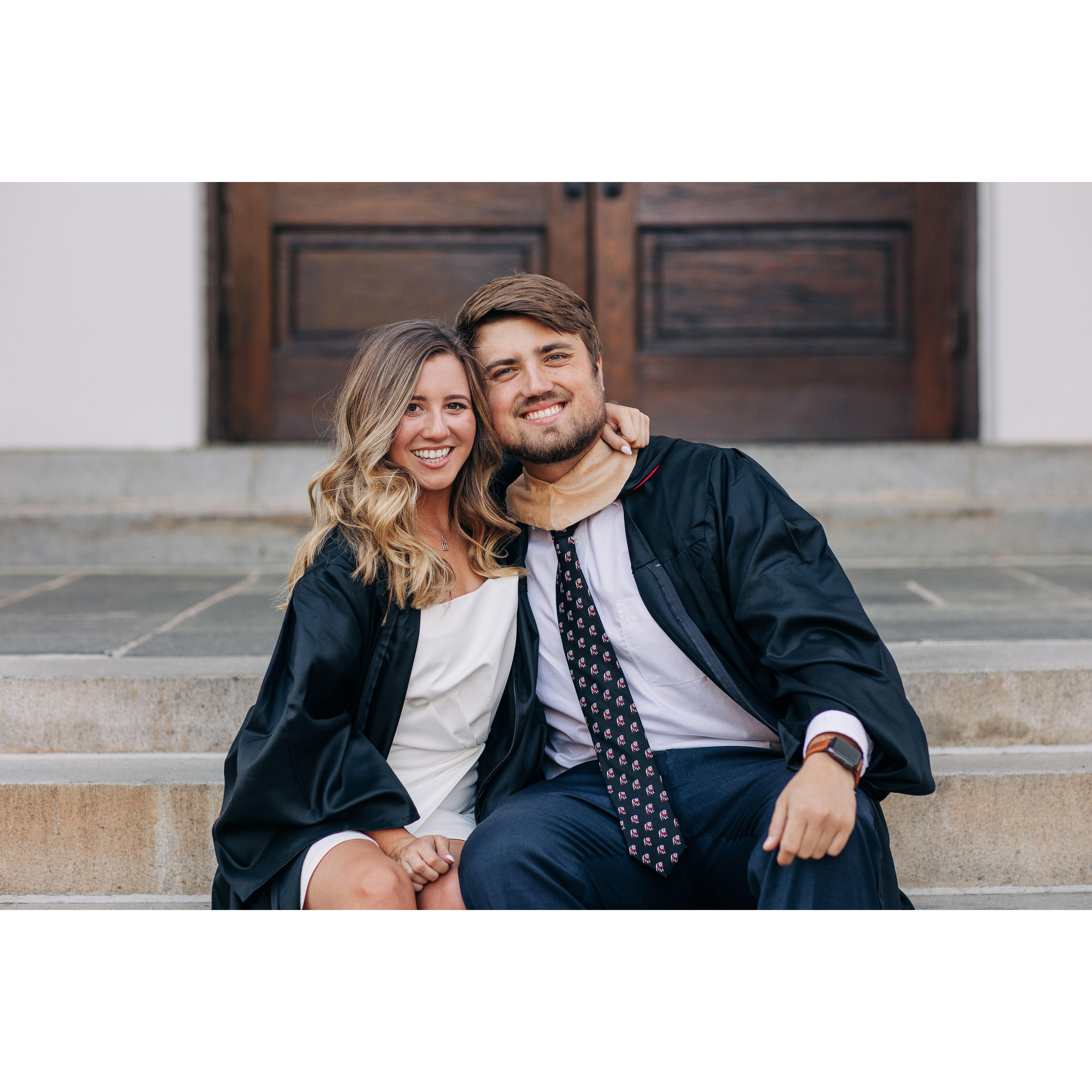 Graduating together, Sam with two bachelor's degrees in journalism and Spanish and Hunter with a bachelor's degree in finance and a master's degree in business analytics