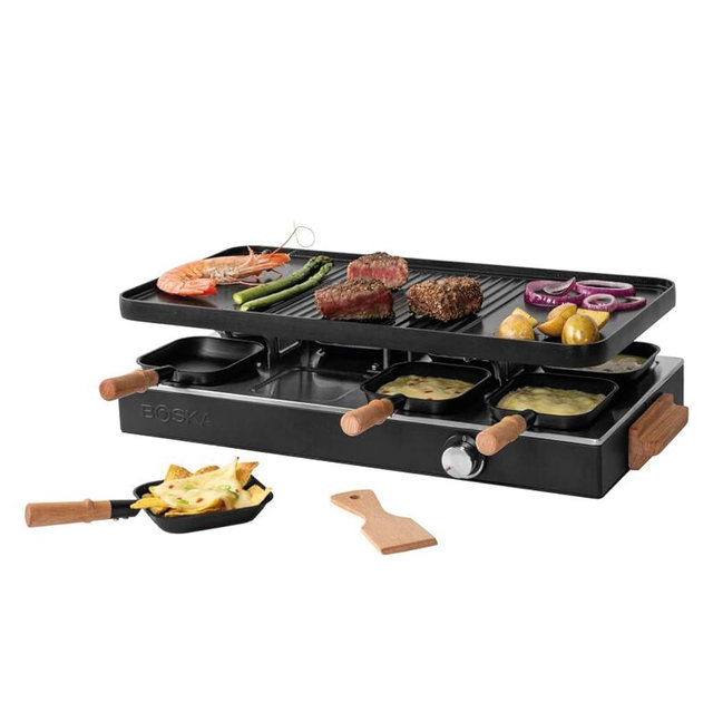 BOSKA Raclette Grill Party – Electric Raclette Machine, Raclette Table Grill – Raclette grill for 8 persons - PFAS-Free Ceramic Plate – Reversible Aluminum Griddle