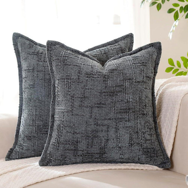 Yamminess Pack of 2 Throw Pillow Covers 18x18 Inch Decorative Soft Neutral Chenille Pillow Covers Decorative Pillows for Couch Bed Living Room Home Decor,Gray