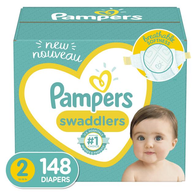 Pampers Swaddlers Diapers, Soft and Absorbent, Size 2, 148 ct