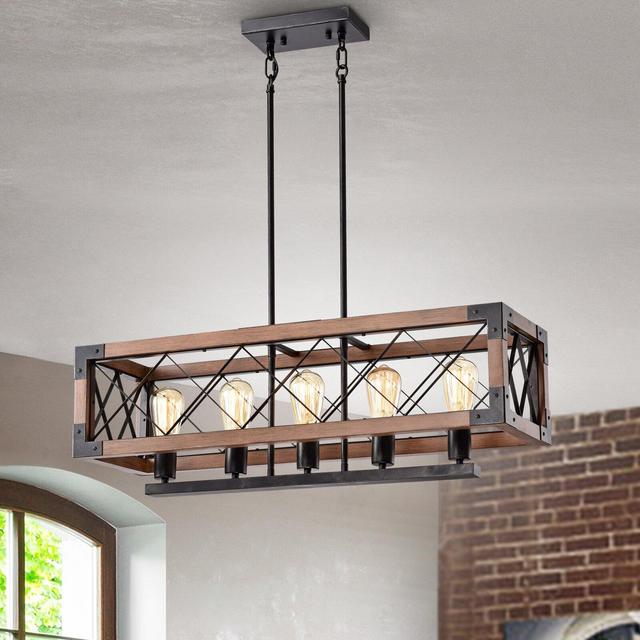 Nida 5 - Light Kitchen Island Linear Pendant with Wrought Iron Accents