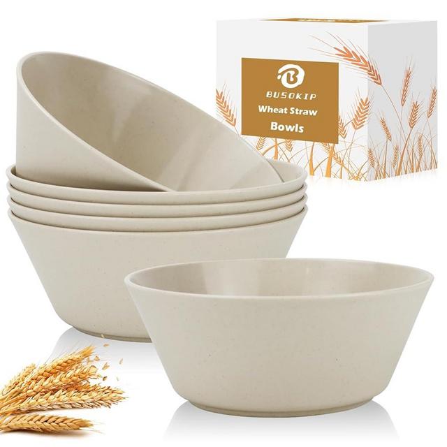 BUSOKIP 50 oz Large Wheat Straw Bowl Sets of 6, Unbreakable Big Salad Bowls, Microwave & Dishwasher Safe Kitchen Bowls, Large Serving Bowls for Salad, Cereal, Soup, Oatmeal (Beige)