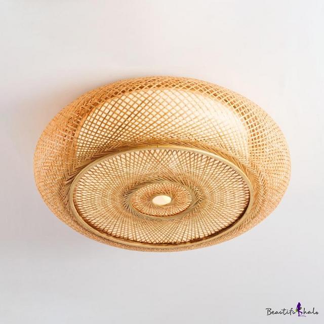 Drum Dinging Room Flush Mount Light Wood 3 Lights Vintage Style Ceiling Light Fixture in Beige - 19.5"