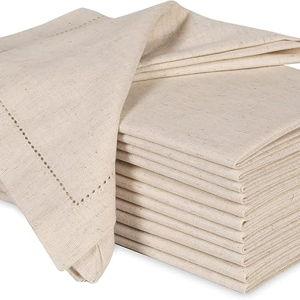 Ramanta Home Cloth Dinner Napkins in Cotton Flax Fabric with Hemstitched & Tailored Mitered Corner Finish Size 20x20 inch Set of 12
