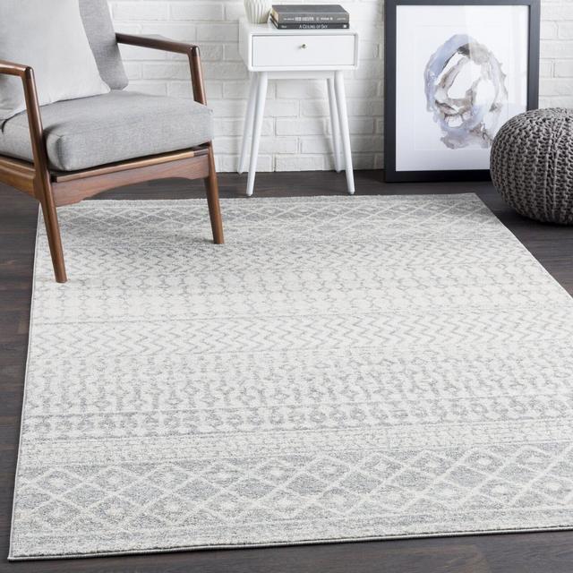 Leonard Geometric Light Gray/Medium Gray/White Area Rug