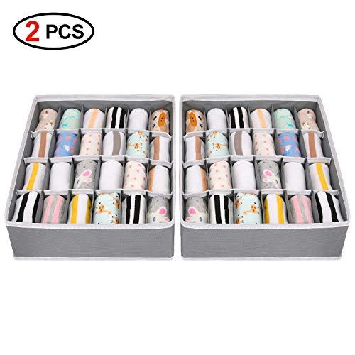 Joyoldelf Sock Drawer Organizer Divider 2 Packs Underwear Organizer, 24 Cell Collapsible Closet Cabinet Organizer Underwear Storage Boxes for Storing Socks, Bra, Handkerchiefs, Ties, Belts (Grey)