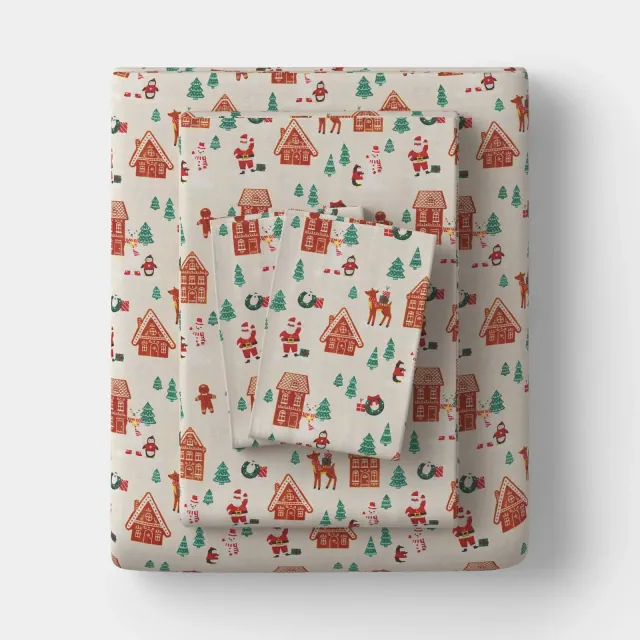 King Christmas Cotton Sateen Sheet Set Gingerbread Scene - Wondershop™