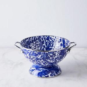 Golden Rabbit Carbon Steel Enamel Colander, Cobalt Swirl 1.5 QT