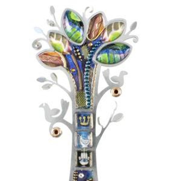 Mezuzah, Tree of Life Design with Roots, Resin on Stainless Steel