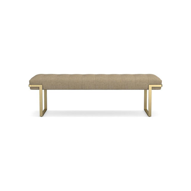Mixed Mtrl Bench, Standard, Performance Recycled Chunky Basketweave, Taupe, Antique Brass