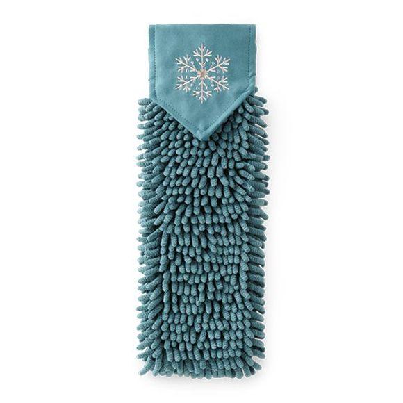 Chenille Hand Towel, snowflake - LE - Teal