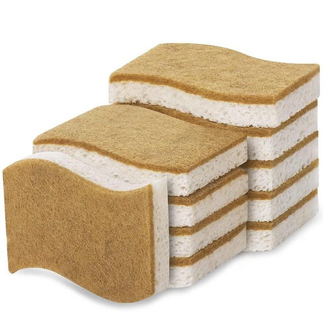 Foamstar Natural Sponges-10 Pack, Eco Friendly Non-Scratch Scrub Sponge for Kitchen, Biodegradable Plant Based Scrubber Sponges for Cleaning Dishes, Odor Free