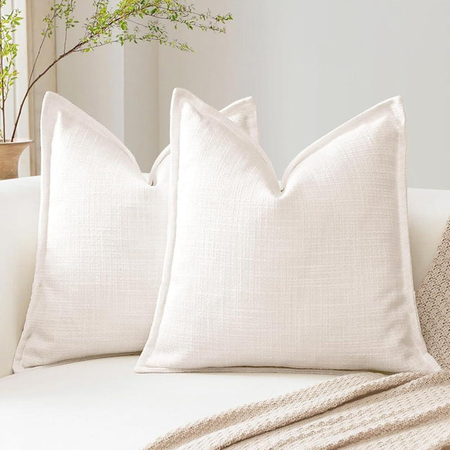 OTOSTAR Pack of 2 Cream Decorative Pillow Covers 14x14 Inch Soft Linen Texture Couch Throw Pillows Farmhouse Cushion Covers with Elegant Design for Sofa Bedroom Living Room Home Decor 35 x 35 CM