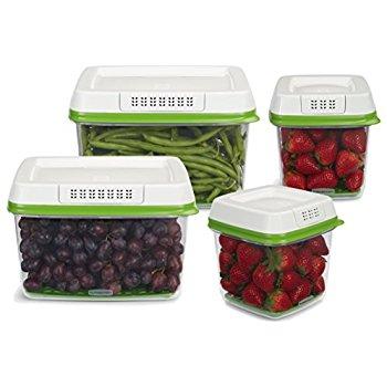 Rubbermaid FreshWorks Produce Saver Food Storage Container, Medium/Large 4-Piece Set, Green