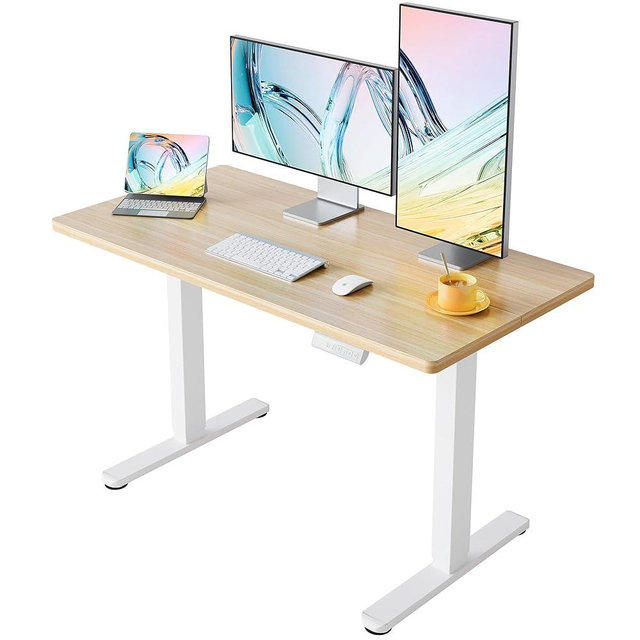 HUANUO Electric Standing Desk,48" x 24" Height Adjustable Desk, 4 Memory Height Settings, Sit to Stand Up Desk for Home Office, with Headphone Hook, Cable Manager, Natural