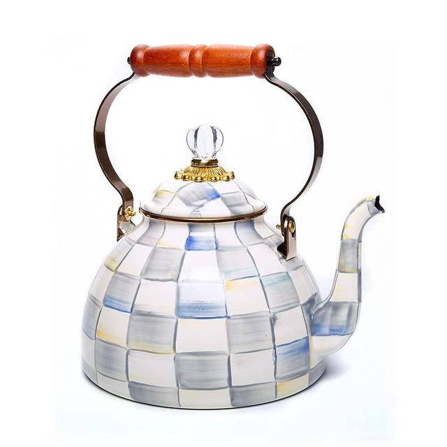 MacKenzie-Childs Sterling Check Enamel Tea Kettle, Teapot for Stove Top, (3 Quart)