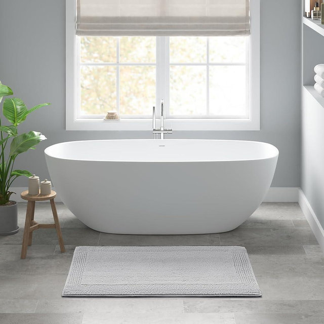 Madison Park Splendor Reversible 100% Cotton Tufted Bathroom Rug-3000 GSM Hotel Quality Luxurious Plush Medium Pile Bath Mat Absorbent, Quick Dry, Shower Room Décor, 24"x44" Grey