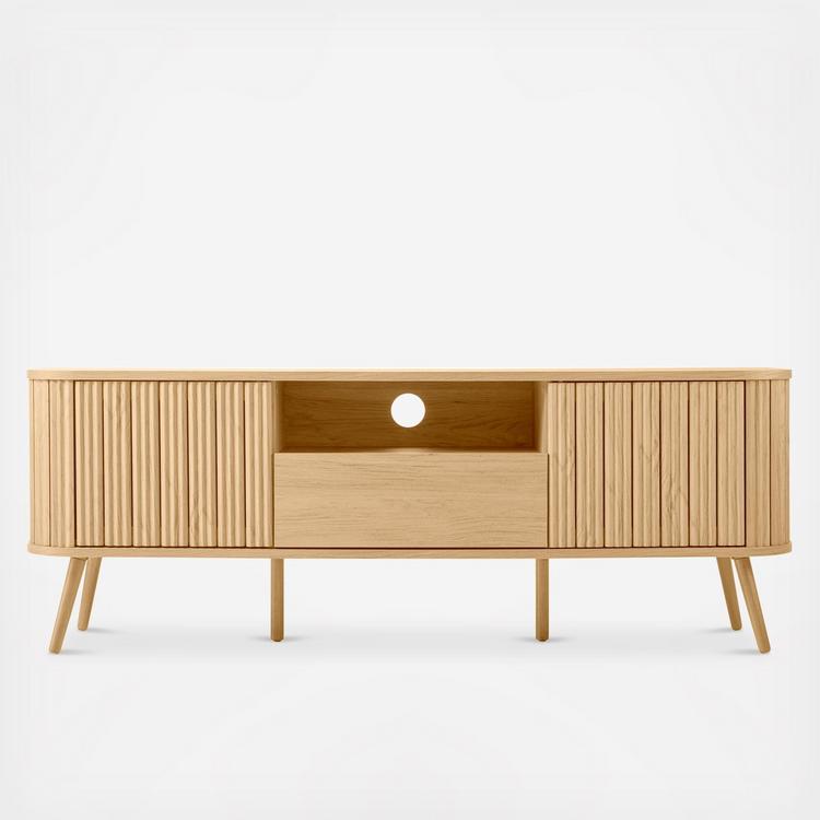 JONATHAN Y, Damien Farmhouse Curved TV Stand with Drawer & Storage