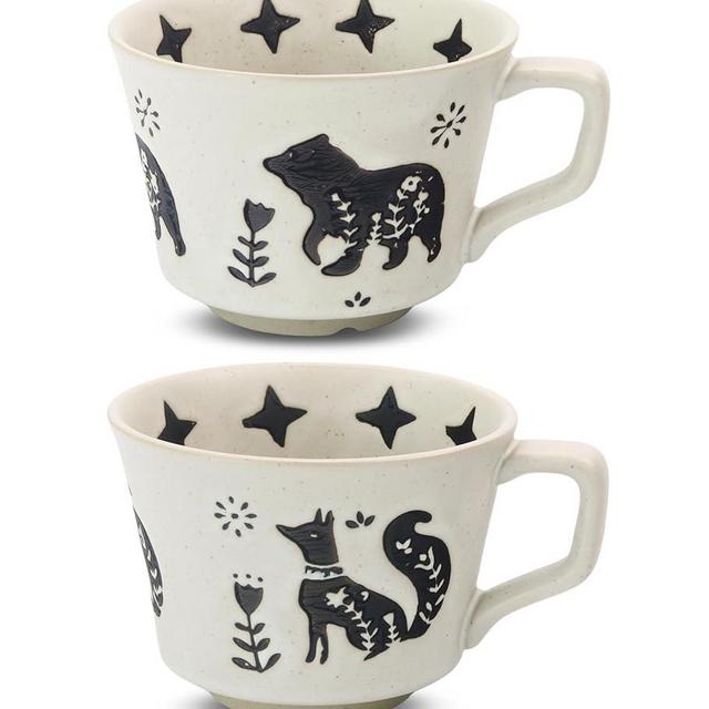 LINVIA Ceramic Coffee Mug Set of 2, 12 oz Novelty Unique Tea Cups with Big Handle, Couple Mugs for Mocha Latte Cappuccino Espresso, Best Gifts for Women and Men, Fox and Bear