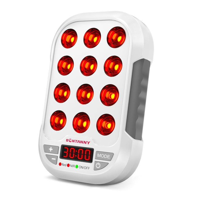 BONTANNY Portable Red Light Therapy, 660/850/1060nm 3 Wavelengths Mini Handheld Red Near Infrared Light Device, 12 Triple Chip Clinical Grade LEDs, Rechargeable, Travel Case, Timer, for Body, BO-60
