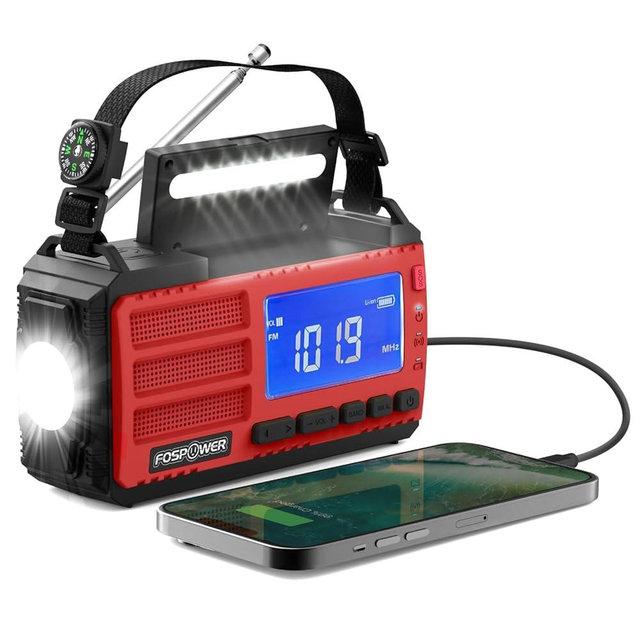 FosPower NOAA Emergency Weather Radio D8 37000mWh Portable Power Bank, AM/FM, USB/Solar/Hand Crank Charging, SOS Alarm & Flashlight for Indoor/Outdoor Emergency - Red