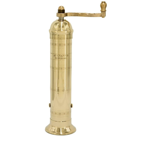 The Original Greek Pepper Mill 9 Inch Tall | European Pepper Mill Grinder with Crank Handle | Manual Pepper Grinder | Peppercorns Refillable - Brass