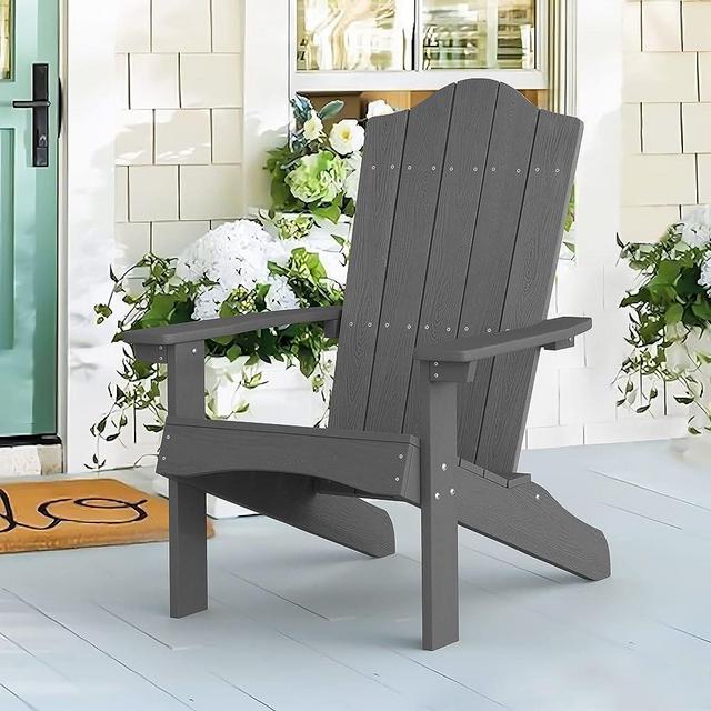 LUE BONA Adirondack Chair, Dark Gray Poly Adirondack Fire Pit Chairs, Modern Plastic Adirondack Chair Weather Resistant for Patio, Porch, Deck, Pool, Garden, Backyard