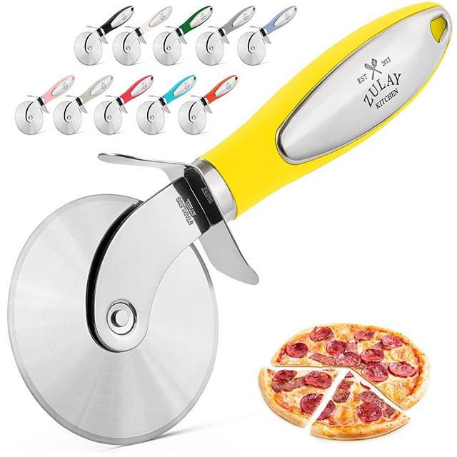 Zulay Kitchen Large Pizza Cutter Wheel - Premium Stainless Steel Pizza Slicer - Easy To Clean & Cut Pizza Wheel - Super Sharp, Non-Slip Handle & Dishwasher Friendly - Yellow