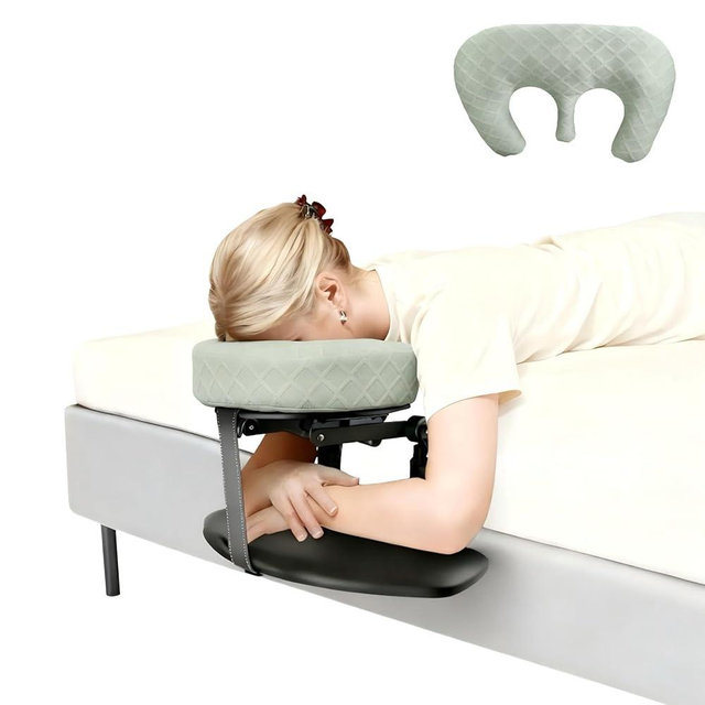 Massage Headrest for Bed, Adjustable Massage Face Cradle at Home, Portable Massage Table Kit for Sleeping Mattress, Face Down Pillow After Eye Surgery (with Armrest Shelf & Breast Pillow)