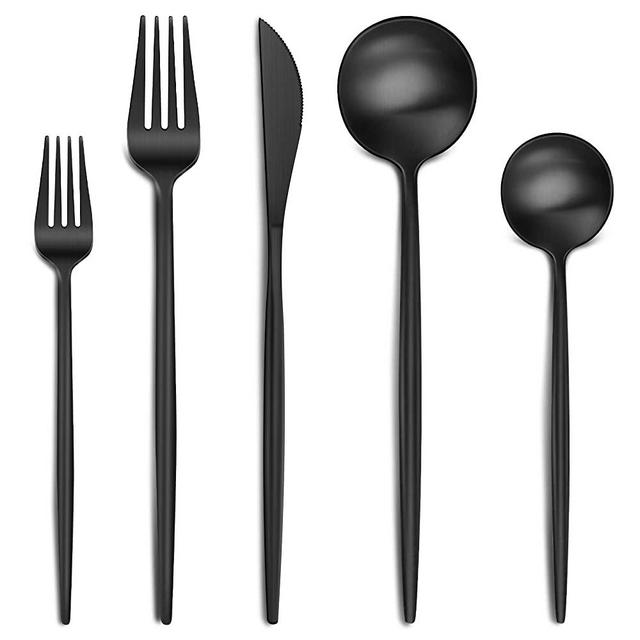 Black Silverware Set, Yoehka 30 Piece Stainless Steel Flatware Set for 6,  Tab