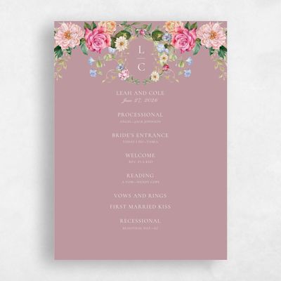Dusty Rose, Pink Wedding Program - Trellis
