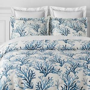 Printed Coral Duvet, King, Navy