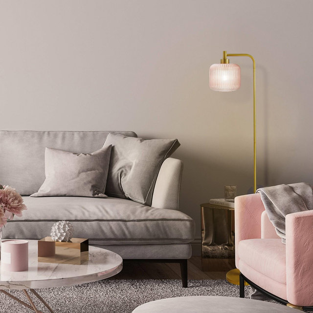 63" Wyatt Globe Shade Floor Lamp Pink - River of Goods: Elegant Metal Base, UL Listed, Push Button Switch