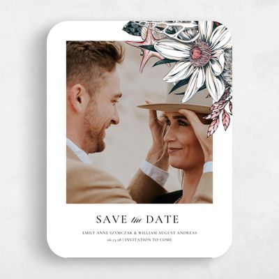Pink Rounded Wedding Save the Date - Oahu Portrait