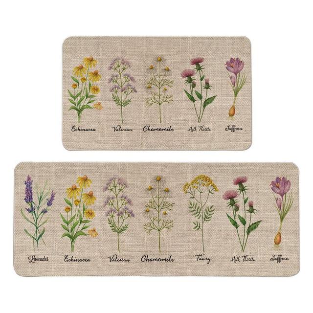 Floral Decorative Kitchen Mats Set of 2, Non-Slip Absorbent Rug Comfort Standing Runner Mats Washable Floor Mat Seasonal Mat for Kitchen - 17x29 and 17x47 Inch