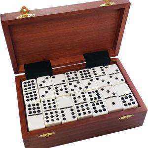 Double 9 Domino Set (55 Tiles) Jumbo Tournament Professional Size with Spinners in Dovetailed Sheesham Wood Box (White Sheesham)