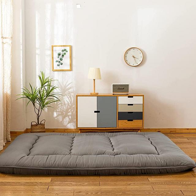 YOSHOOT Charcoal Grey Japanese Shiki Futon Mattress Floor Mattress, Roll Up Guest Mattress Floor Bed Folding Portable Camping Mattress Thicken Mattress Pad Sleeping Pad for Guest Room Full Size