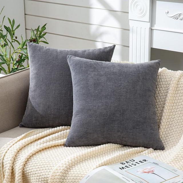 GAWAMAY Decorative Square Throw Pillow Covers 20x20 Inch Set of 2, Super Soft Chenille Pillows Cover Fall Pillowcase for Living Room Bedroom Sofa Couch Cushion Cover Grey 50x50cm (No Insert)