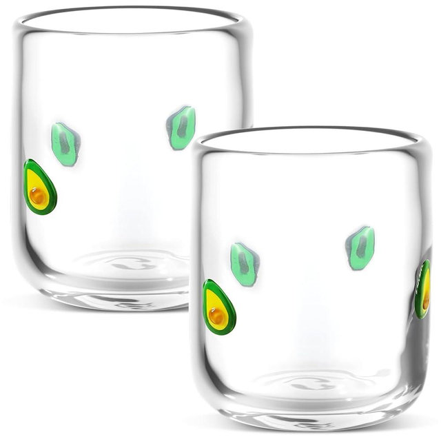SiliFine Icon Juice Glasses, 14oz Stemless Wine Drinking Juice Glass Cup for Valentine Party Supplies Gift(2 Pcs,Avocado)