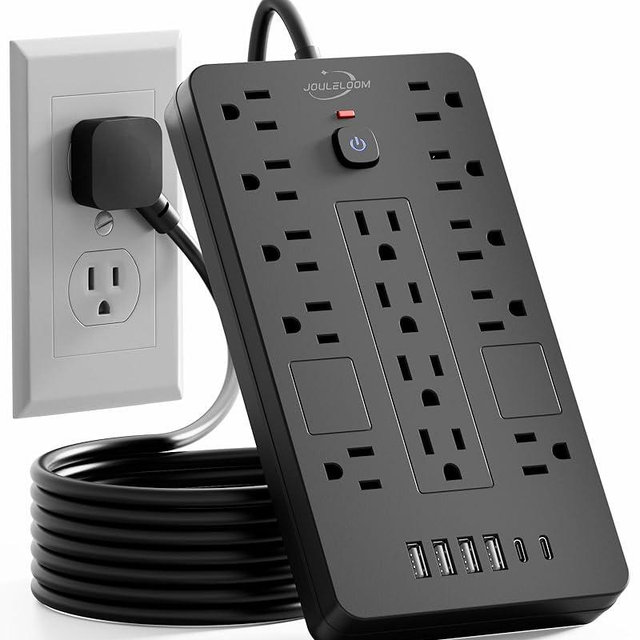 JouleLoom Surge Protector Power Strip-14 Outlets and 6 USB Ports, 6 Feet Flat Plug Extension Cord, 1850 Joules, Black, ETL Listed for Home, Office, Dorm Room
