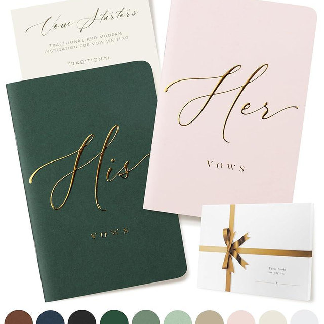 ARTESORI Wedding Vow Book for Her & Him, Soft Touch, Gold Engraving, 28 Lined Pages, Wedding Vow Books His and Hers, Wedding Essentials, Wedding Registry Gifts, His and Hers Gifts [Blush & Pine]