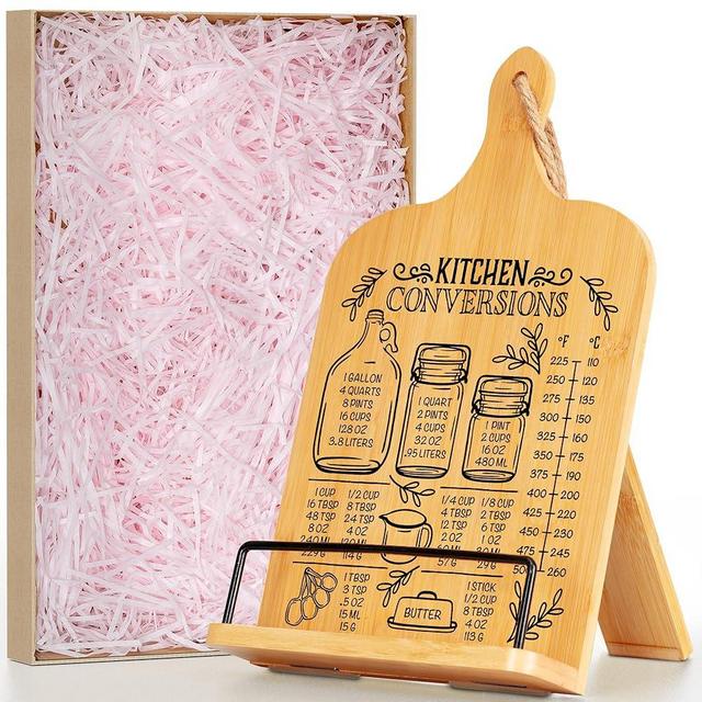 Indirewash Kitchen Conversion Chart Cookbook Stand, Recipe Holder for Kitchen Counter, Cookbook Holder Stand, Kitchen Book Holder, Unique Gifts for Women, Natural Wood Color